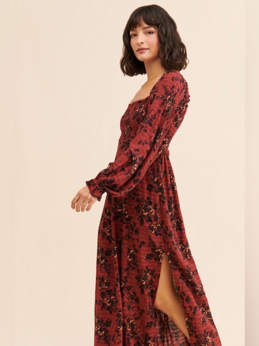 Free People Rust Floral Long-Sleeve Maxi Dress